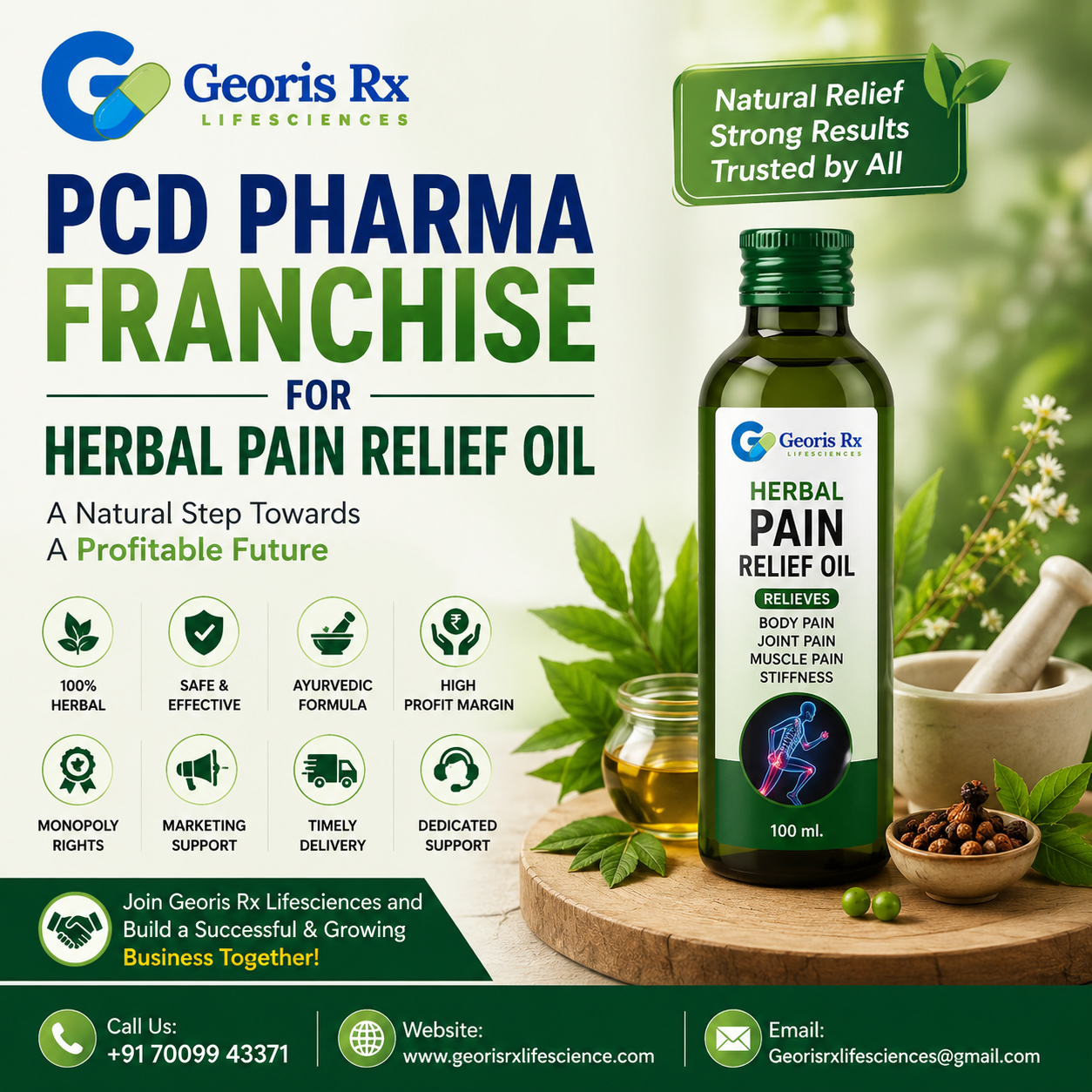 PCD Pharma Franchise for Herbal Pain Relief Oil Georis Rx Lifesciences